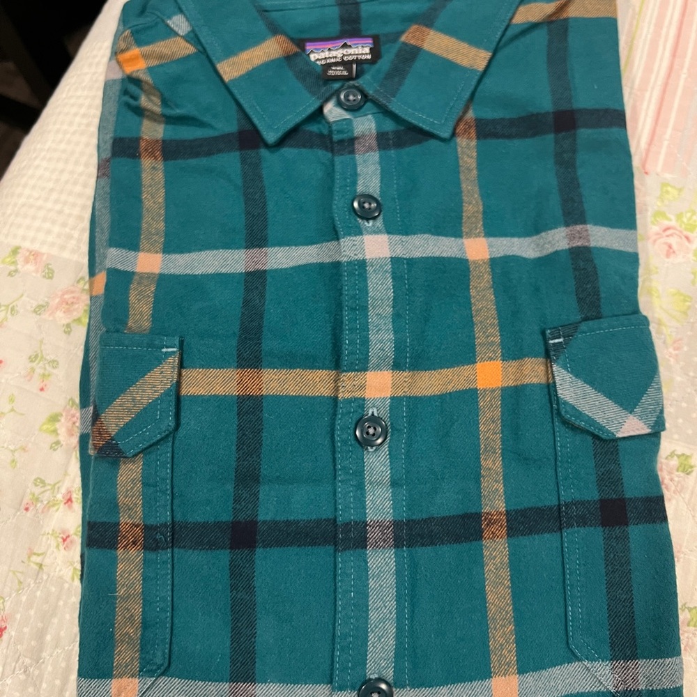 Patagonia Teal Plaid Button-Up Shirt